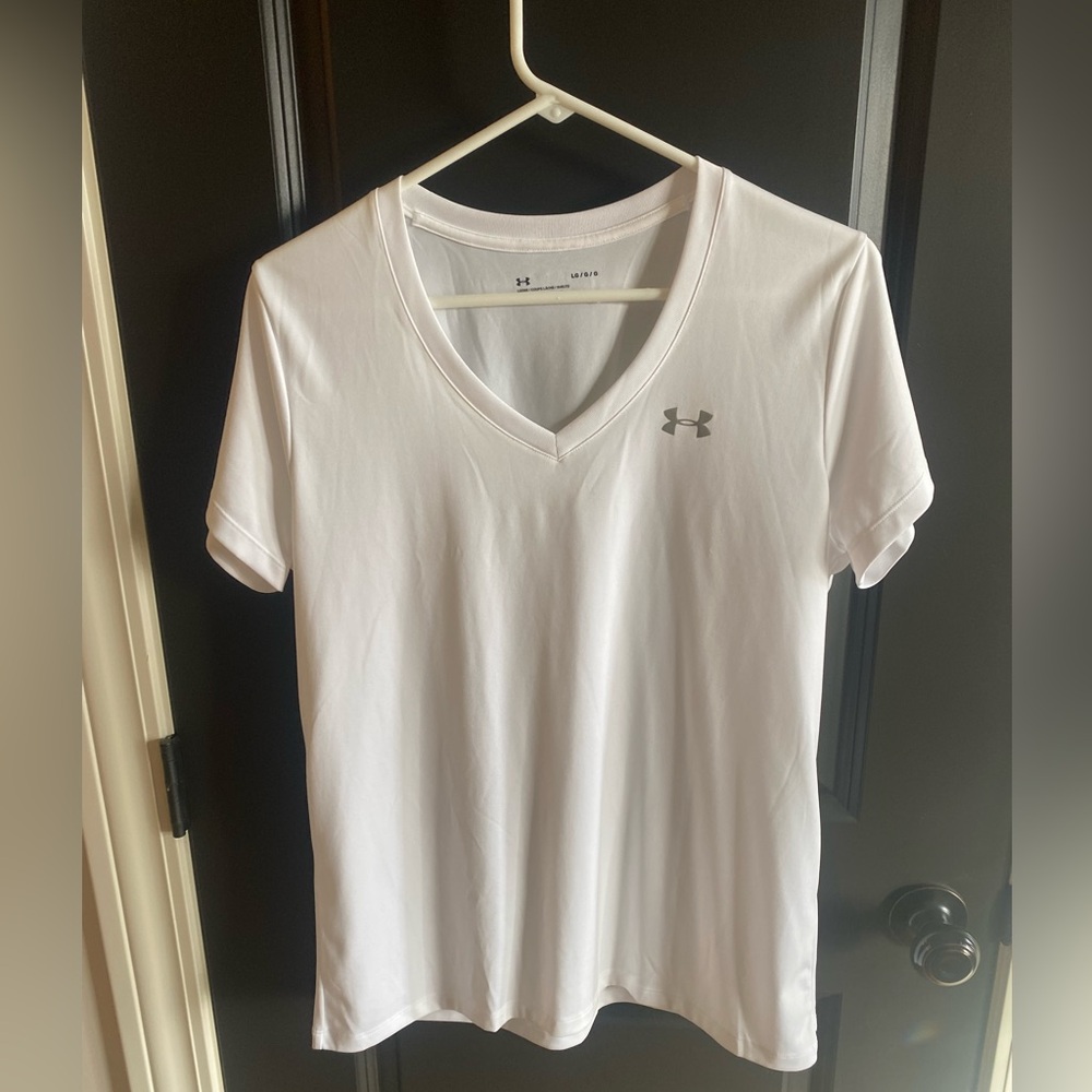 Under Armour white v neck heat gear shirt